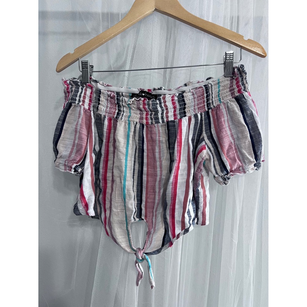 Derek Heart Womens Pink Striped Off Shoulder Tie Front‎ Crop Top Size M